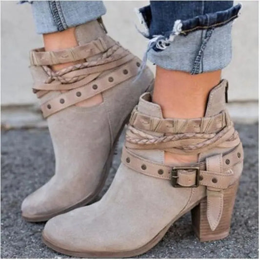 LB | Eleganckie buty za kostkę z plecionym paskiem