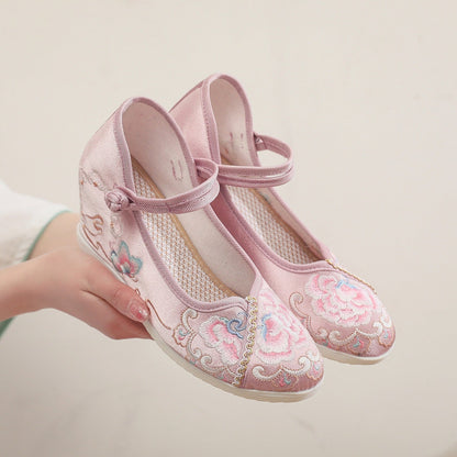 LB | Eleganckie haftowane buty na koturnie