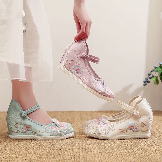 LB | Eleganckie haftowane buty na koturnie
