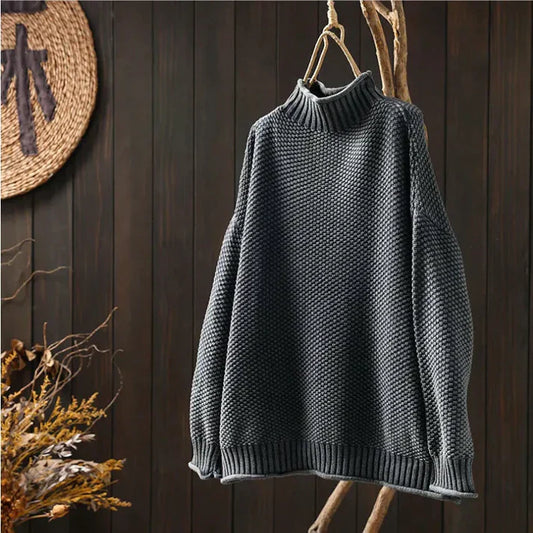 LB | Sweter z golfem z grubej dzianiny
