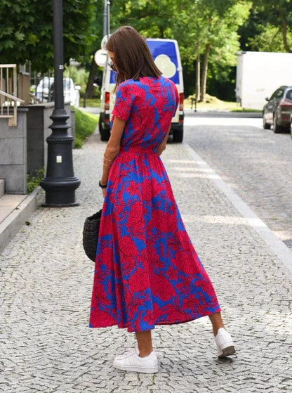 LB | Elegancka kolorowa kwiatowa letnia sukienka midi